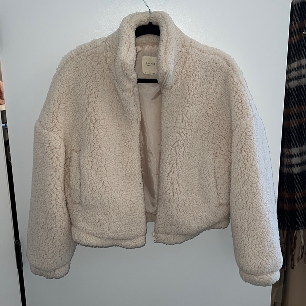 Francesca’s Harper Heritage Sherpa Cropped Jacket.